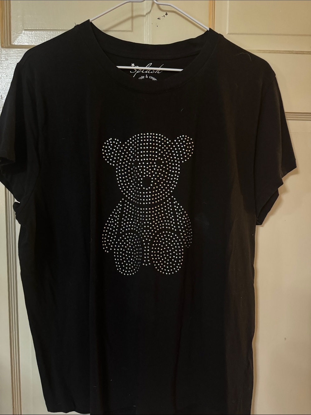 Splendid Black Short Sleeve Tee with Rhinestone Teddy Graphic